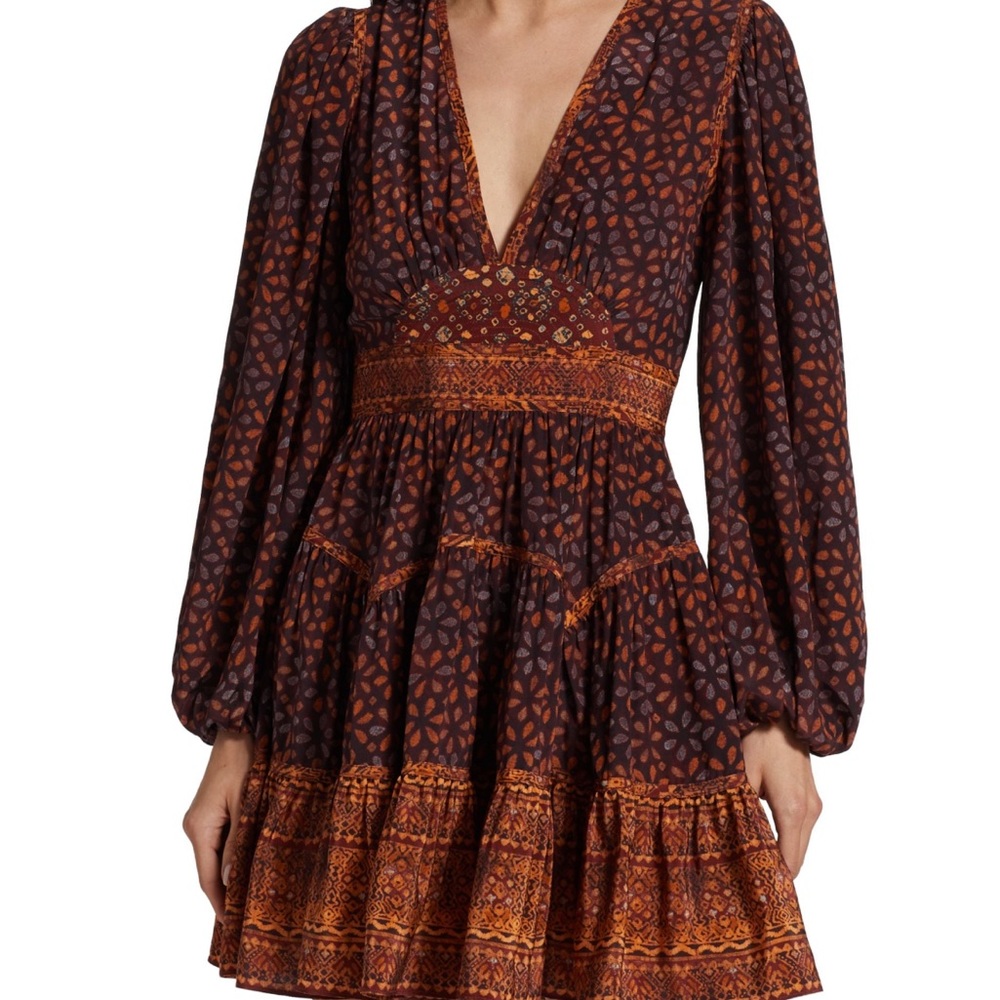 ULLA JOHNSON Hayana Floral Mix Print Long Sleeve Silk Dress